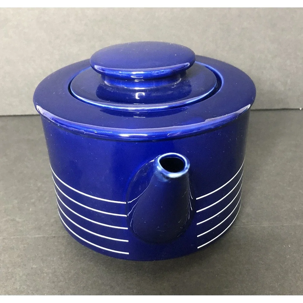 Sam Lebowitz Design COPCO Cobalt Blue Teapot with Lid 1982 Korea Striped Ceramic